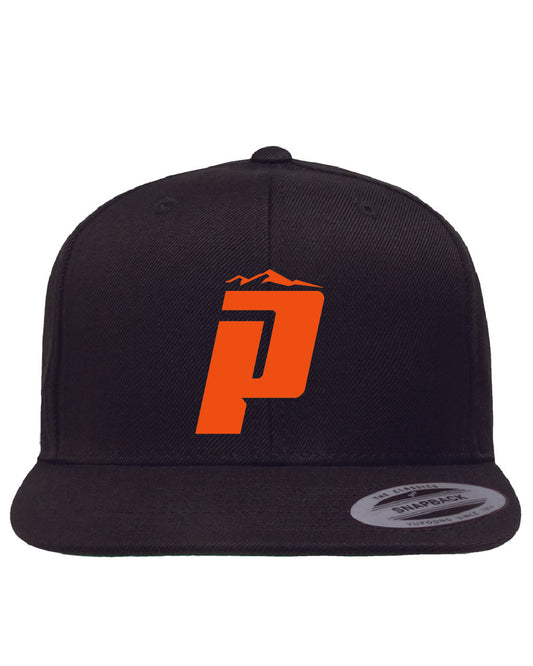 PUCS Black Flatbill Snapback Cap – Bold Red Logo Street Style Fit with Structured Crown