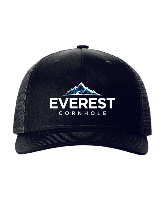 Everest Cornhole Black Mesh Snapback Cap – Mountain Logo, Structured Fit & Breathable Mesh Back
