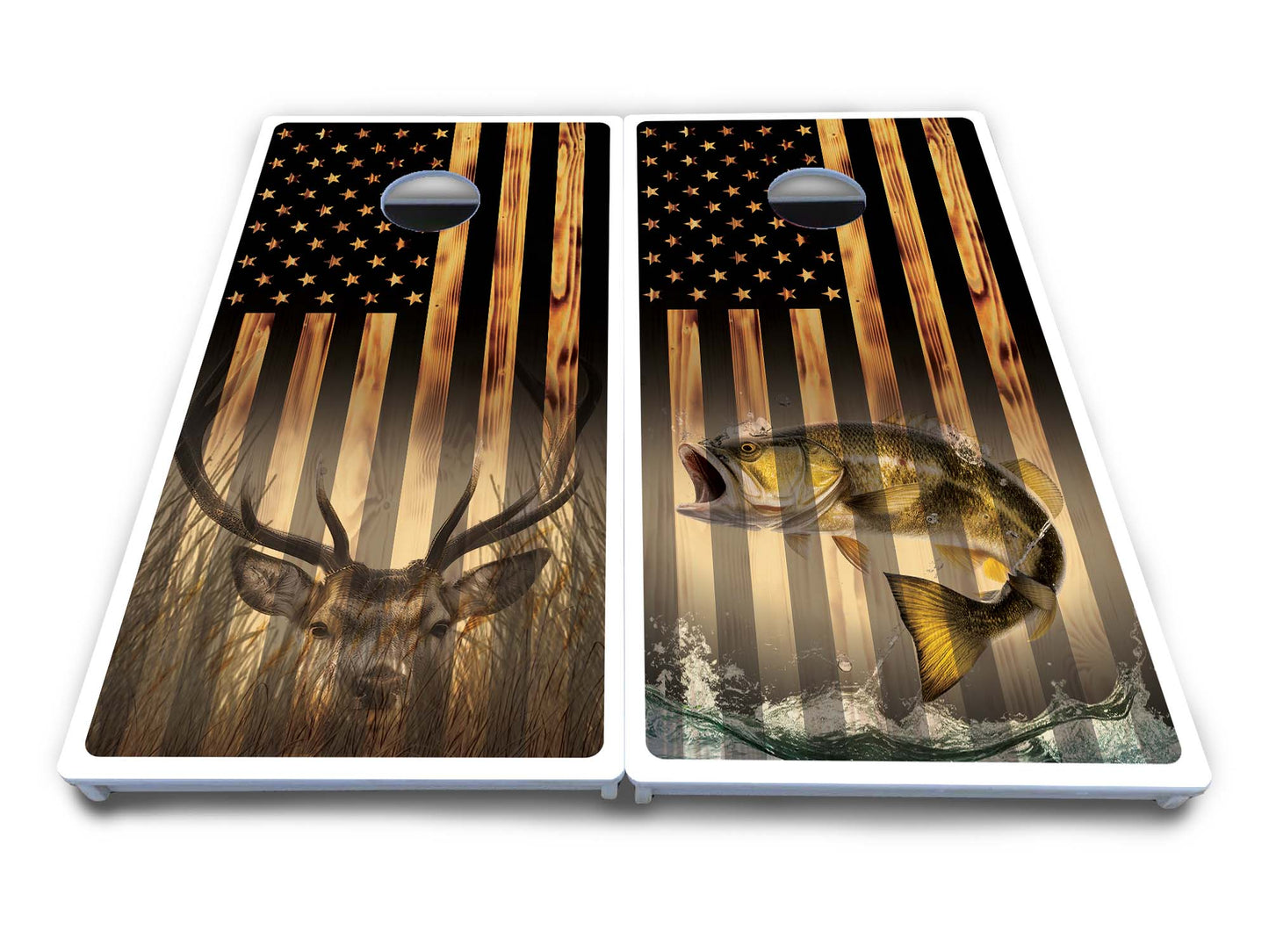 Hidden Deer & Fish Cornhole Boards - All Weather Series