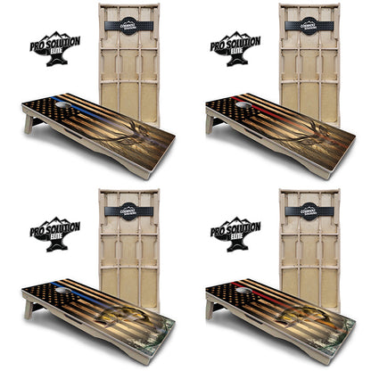 Blue & Red Line Flag Deer & Fish Flag Cornhole Boards - Pro Solution Elite Series