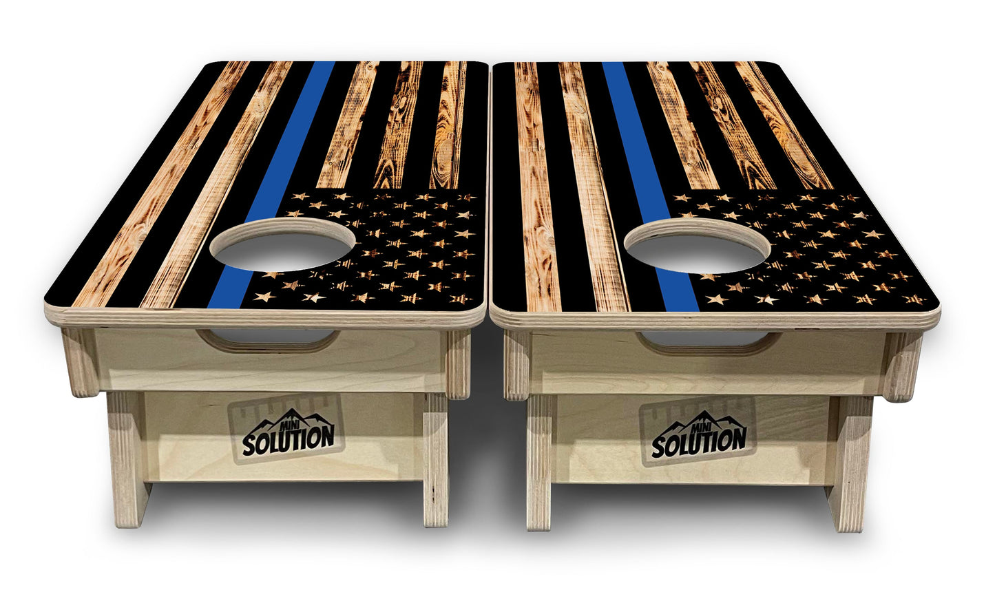 Mini Cornhole Boards - Blue & Red Line Burnt Flag