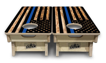 Mini Cornhole Boards - Blue & Red Line Burnt Flag