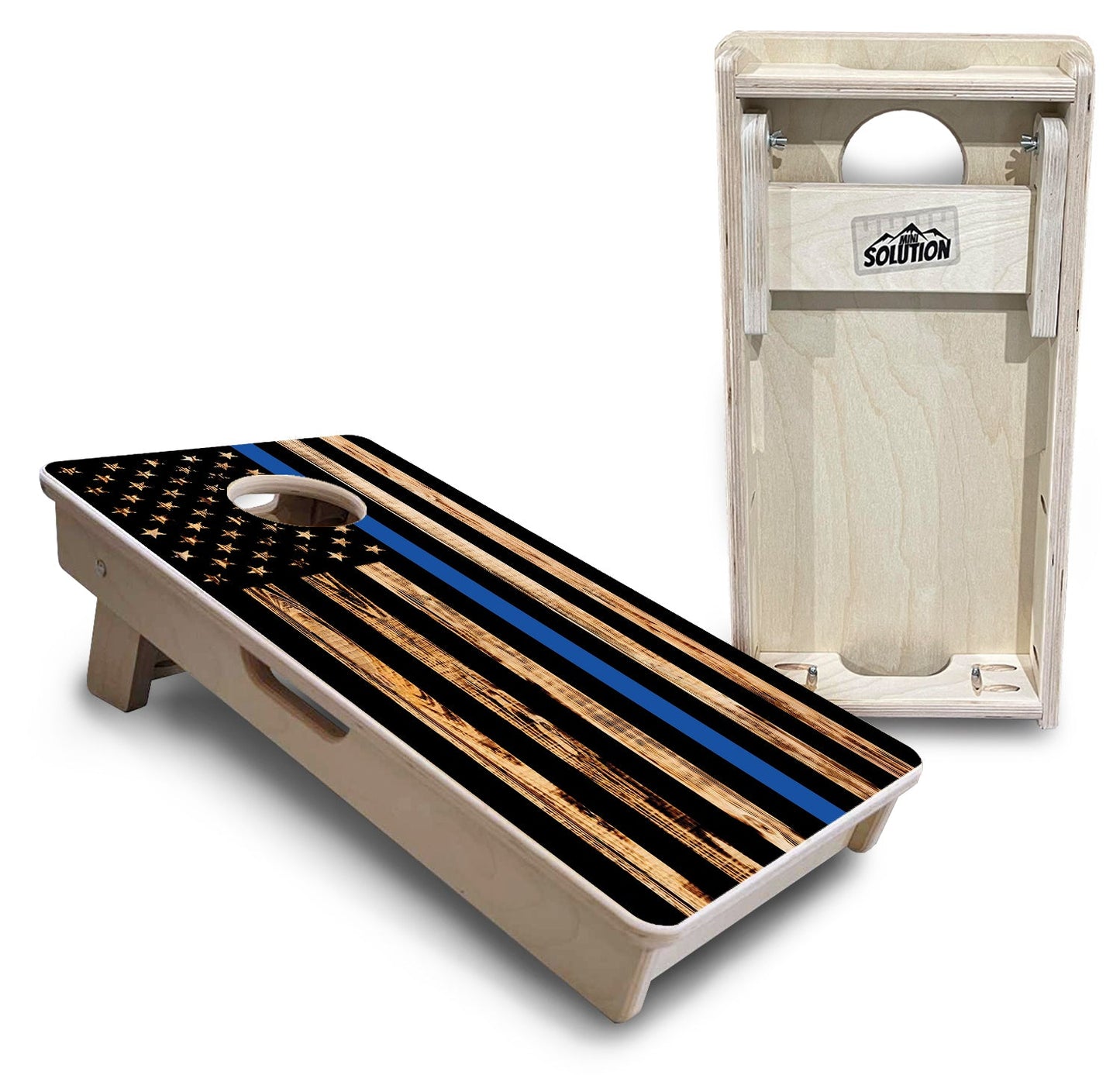 Mini Cornhole Boards - Blue & Red Line Burnt Flag