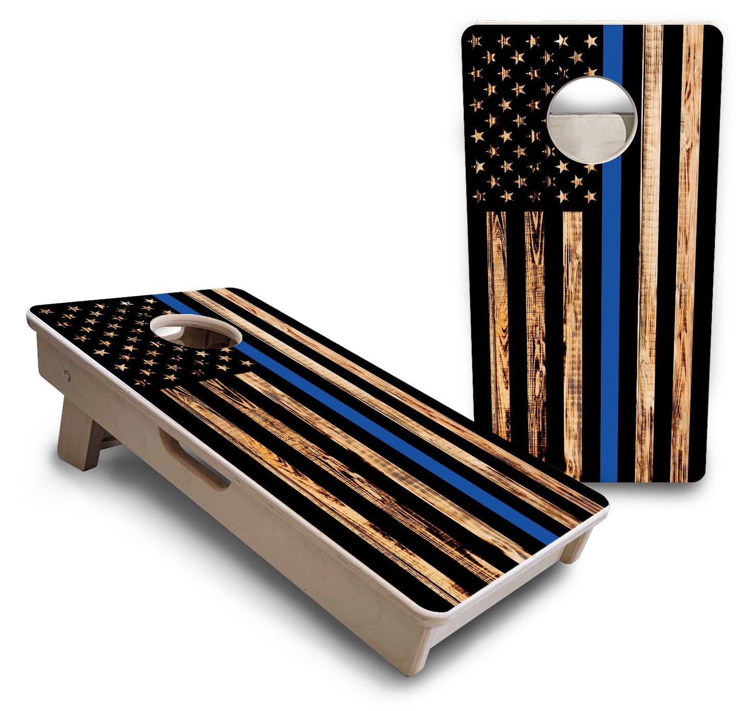 Mini Cornhole Boards - Blue & Red Line Burnt Flag