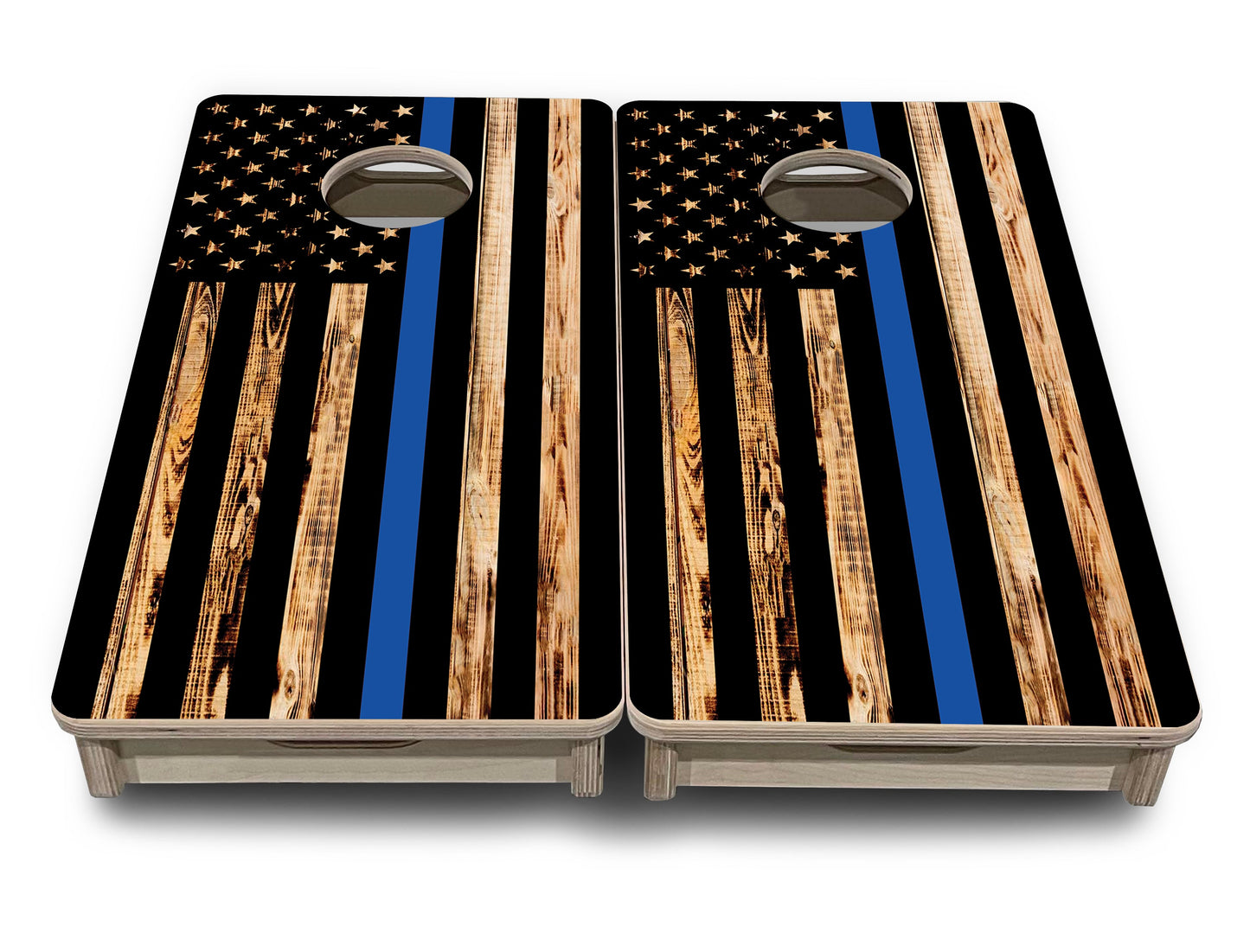 Mini Cornhole Boards - Blue & Red Line Burnt Flag
