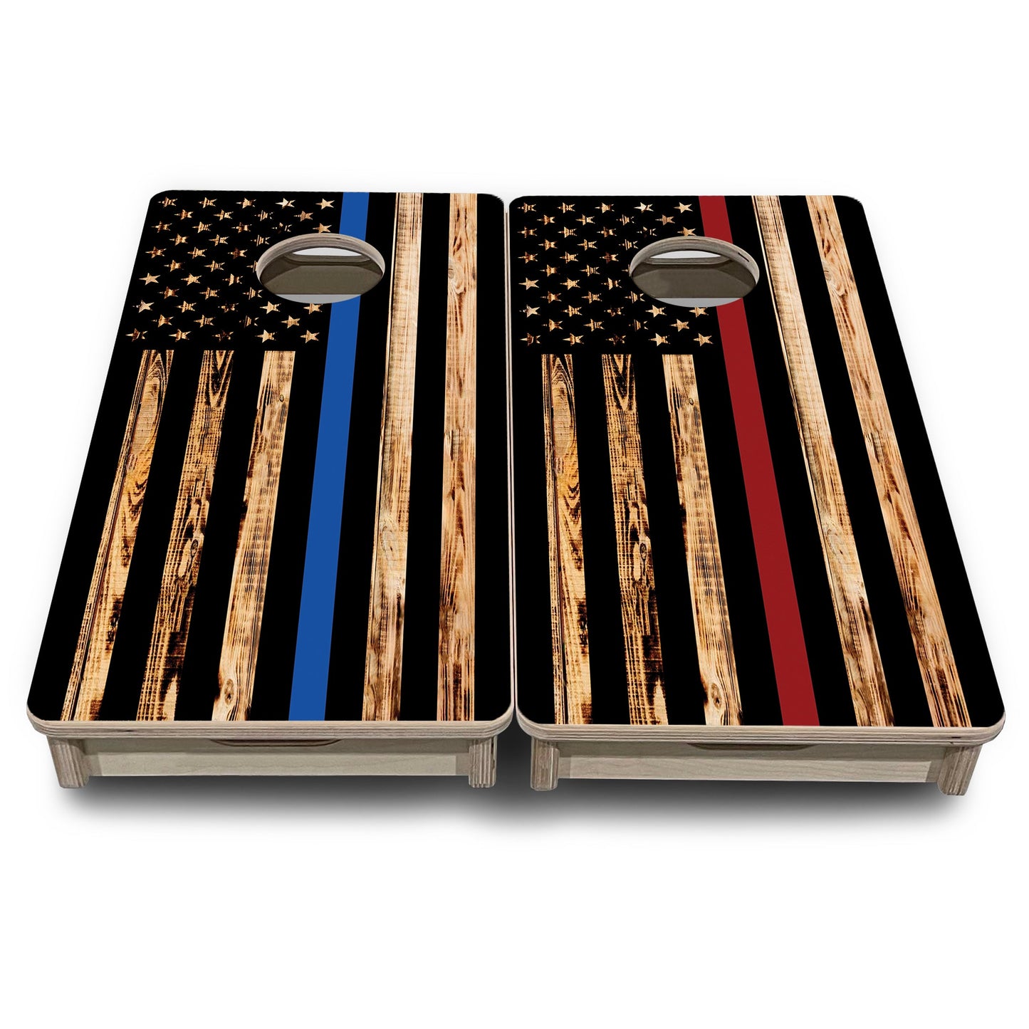 Mini Cornhole Boards - Blue & Red Line Burnt Flag