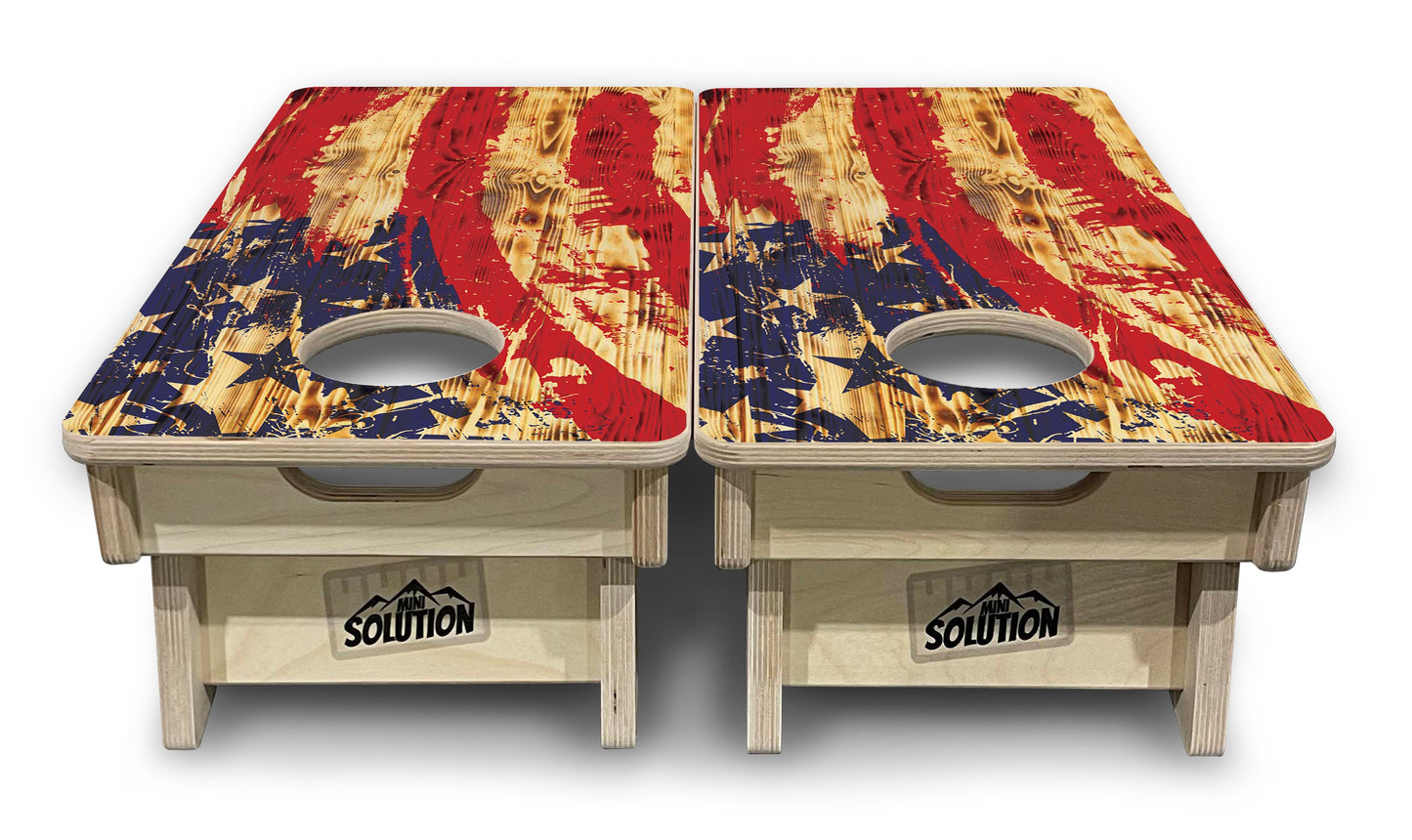 Mini Cornhole Boards - Faded Brush Burnt Flag