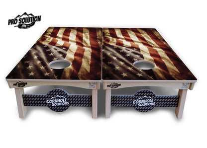 Rustic Wavy Flag Cornhole Boards - Pro Solution Lite Series