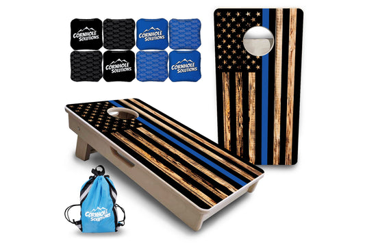 Mini Cornhole Boards - Blue & Red Line Burnt Flag
