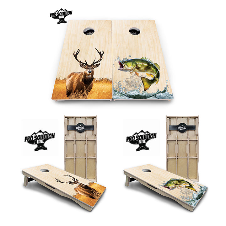 Natural Deer & Fish Cornhole Boards - Pro Solution Elite Series