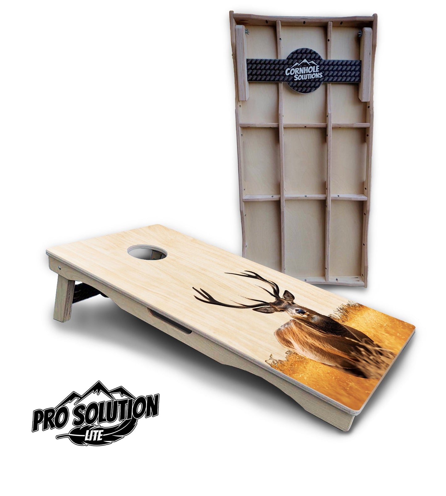 Natural Deer & Fish Cornhole Boards - Pro Solution Lite Series