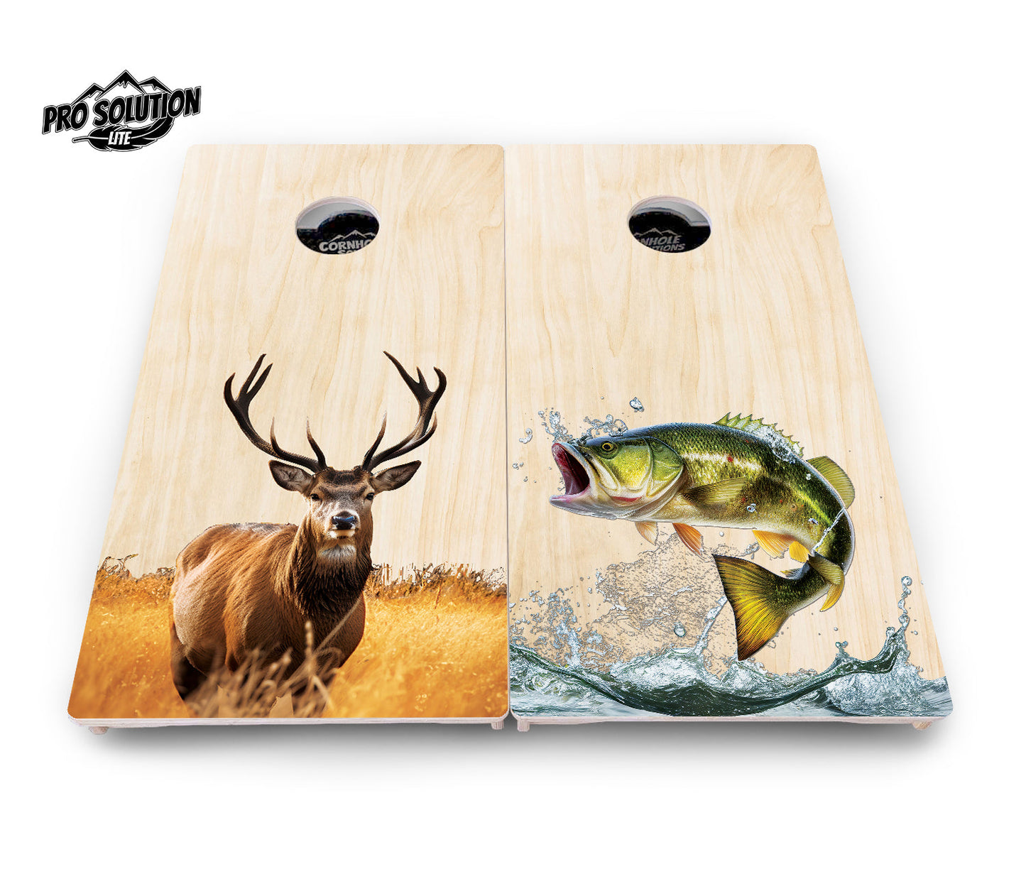 Natural Deer & Fish Cornhole Boards - Pro Solution Lite Series