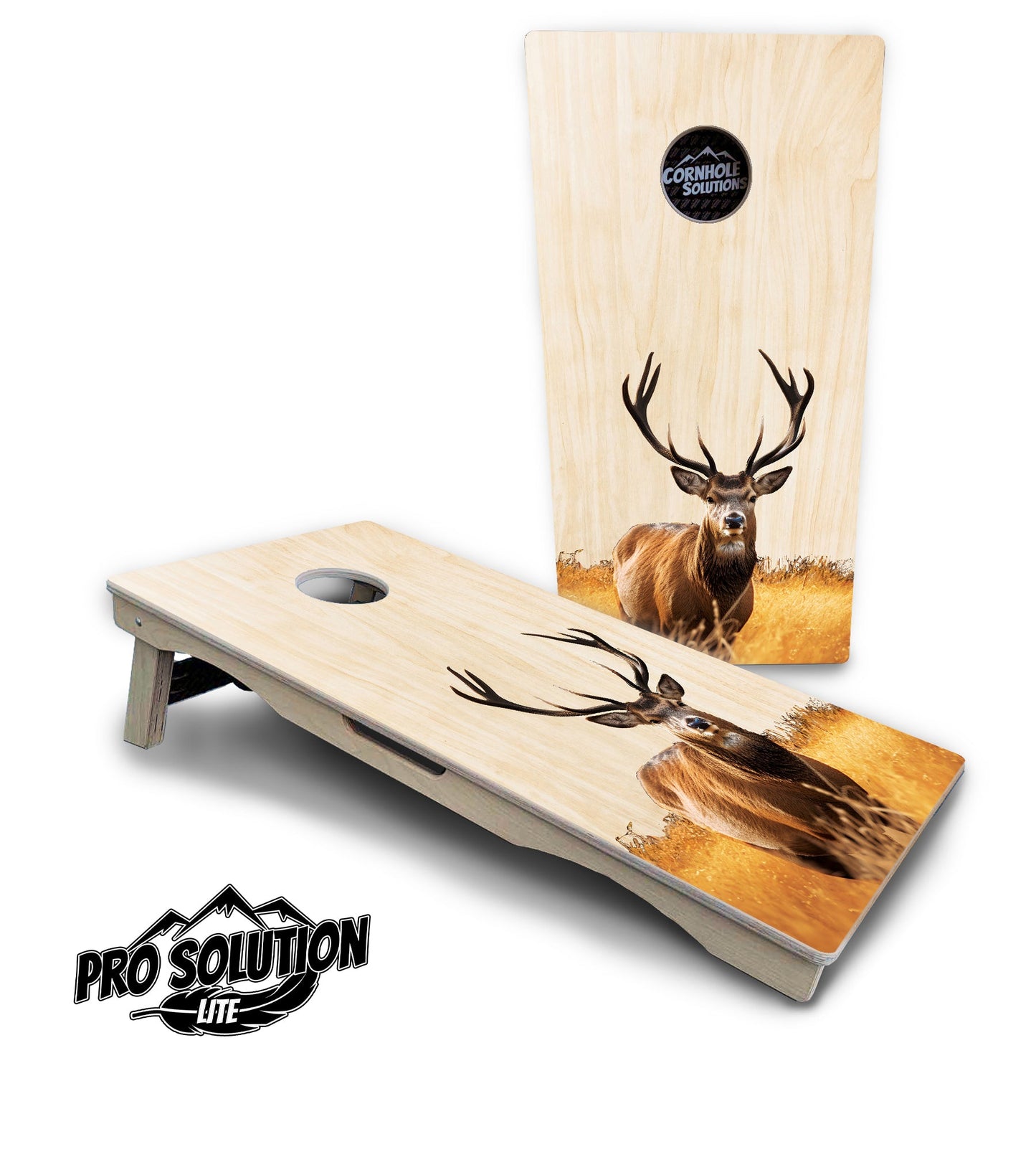 Natural Deer & Fish Cornhole Boards - Pro Solution Lite Series