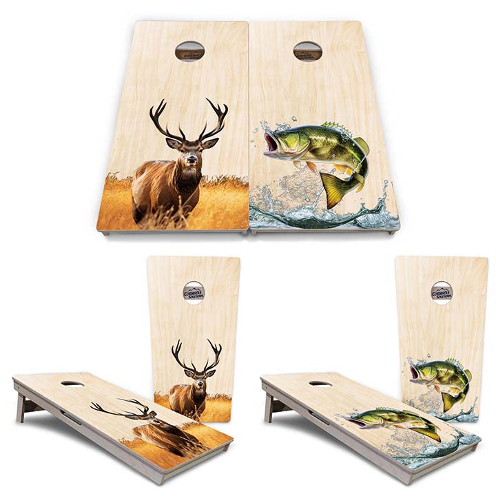 Natural Deer & Fish Cornhole Boards - Professional Tournament Series