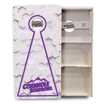 Glow Hole White Background Cornhole Boards - Professional Tournament Series
