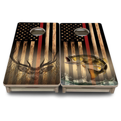 Mini Cornhole Boards - Blue & Red Line Deer & Fish Flag