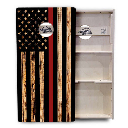 Blue & Red Line Burnt Flag Cornhole Boards - Professional Tournament Series