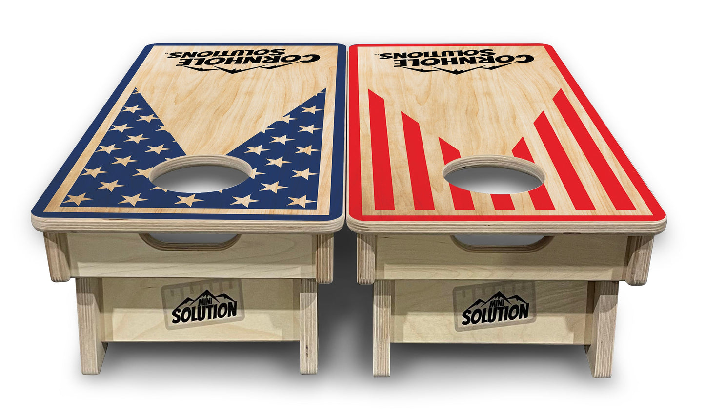 Mini Cornhole Boards - Stars & Stripes Keyhole CS Logo